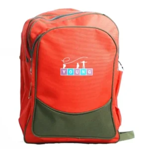Orange Printed Polyester School Bag